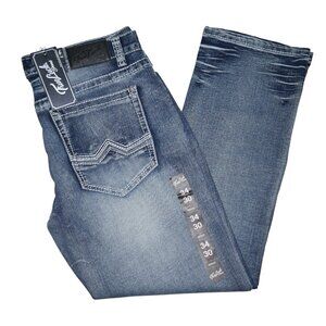 NEW True Luck Bootcut Jeans Men's Size 34x30 Thick Stitch Dark Wash BKE
